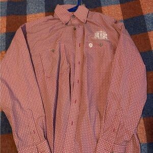 Men’s red and white dress shirt